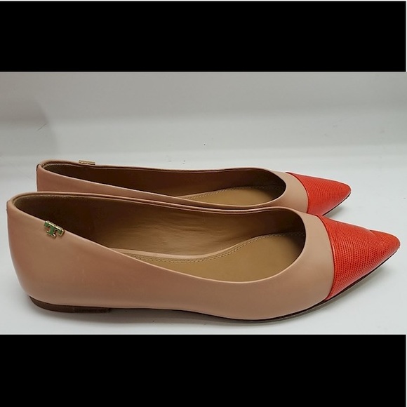 Tory Burch Penelope Cap Toe Flat Natural Vachetta/Bright Pomander Size 7.5 - Picture 4 of 9